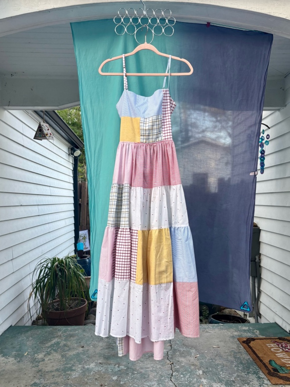 ohsevendays Tori Reversible Patchwork Dress Tie Closure, Pockets, Elastic Waist
